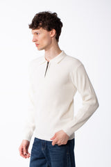 Men's Vertical Ribbed Knit Polo Classic Spread Polo Collar With Half Zip Closure Smart Casual Pullover