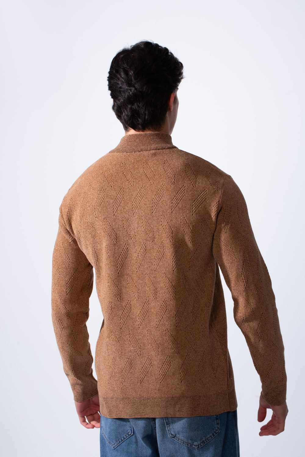 Men's Quarter Zip Textured Fabric High Neck Slim Fit Modern Pullover