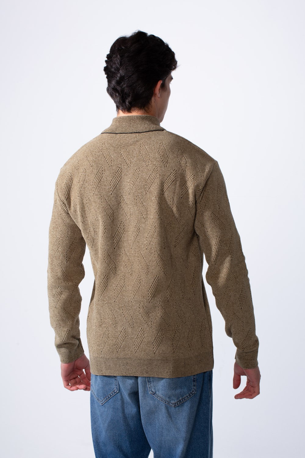 Men's Quarter Zip Textured Fabric High Neck Slim Fit Modern Pullover