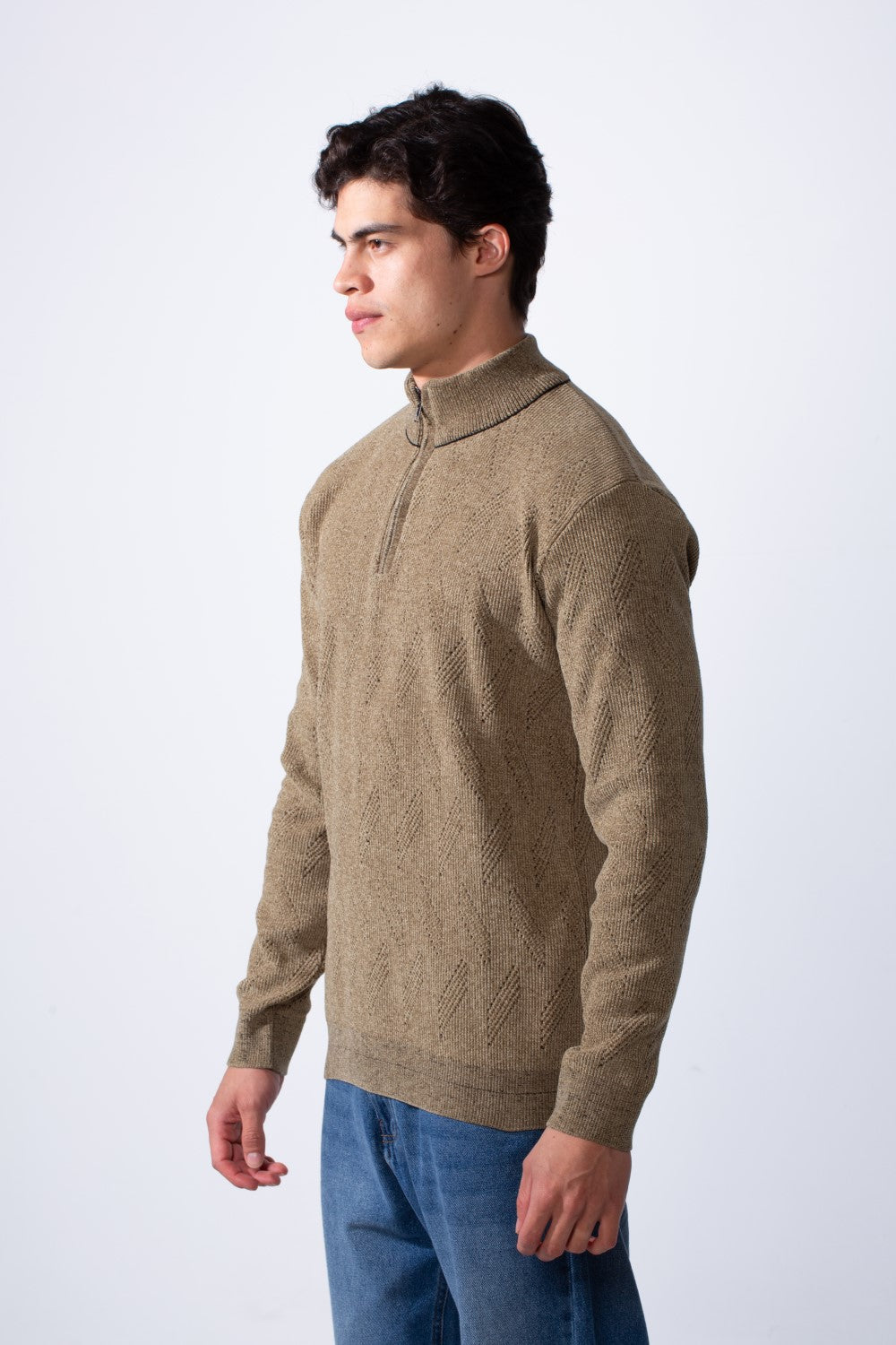 Men's Quarter Zip Textured Fabric High Neck Slim Fit Modern Pullover