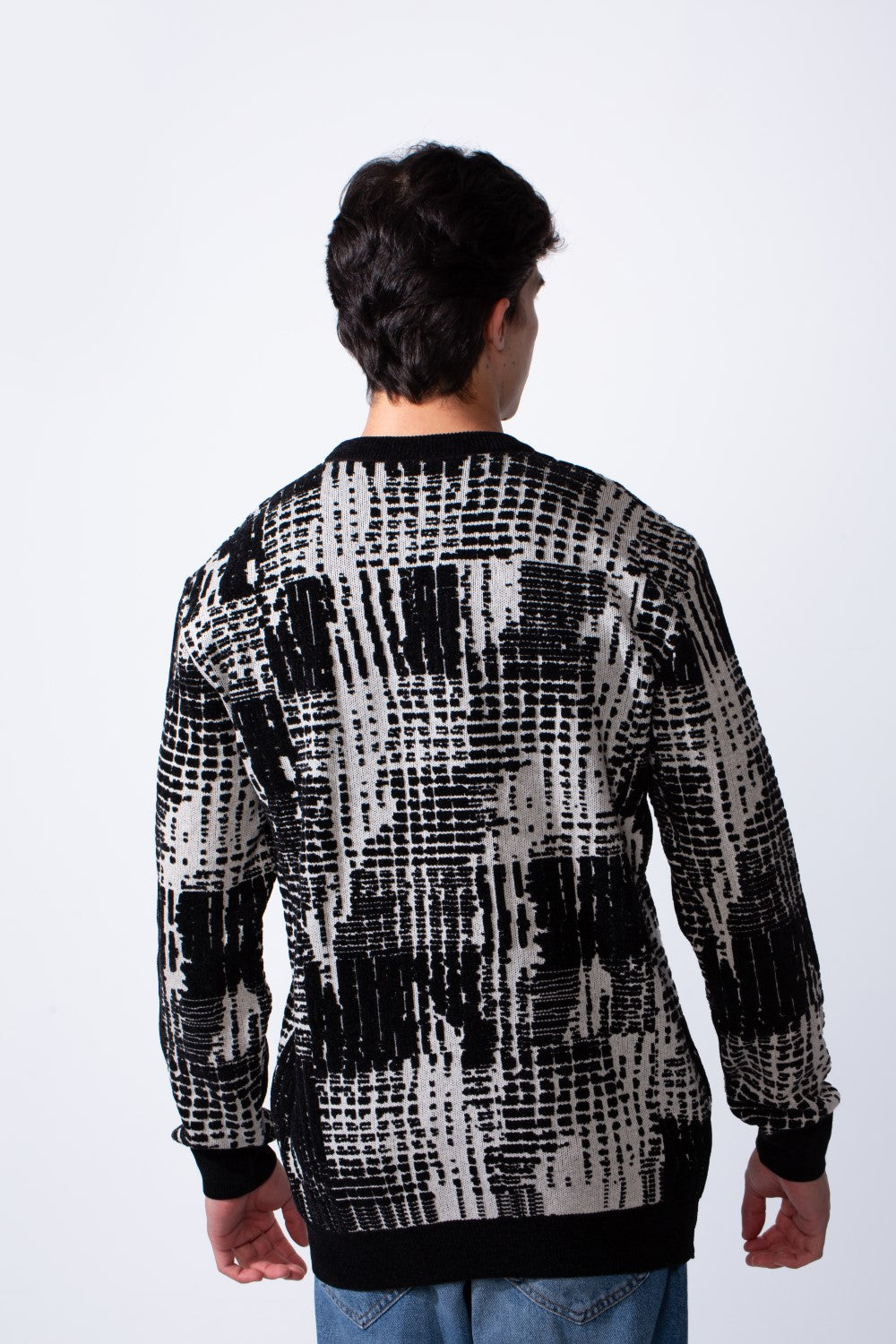 Men's Round Neck Jakar Slim Fit Printed Pullover