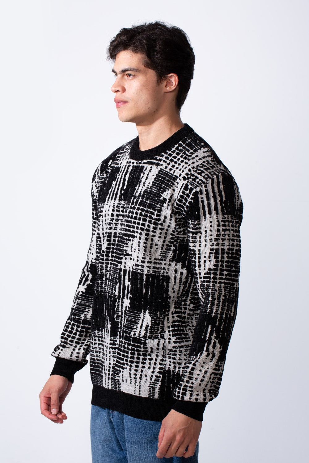 Men's Round Neck Jakar Slim Fit Printed Pullover