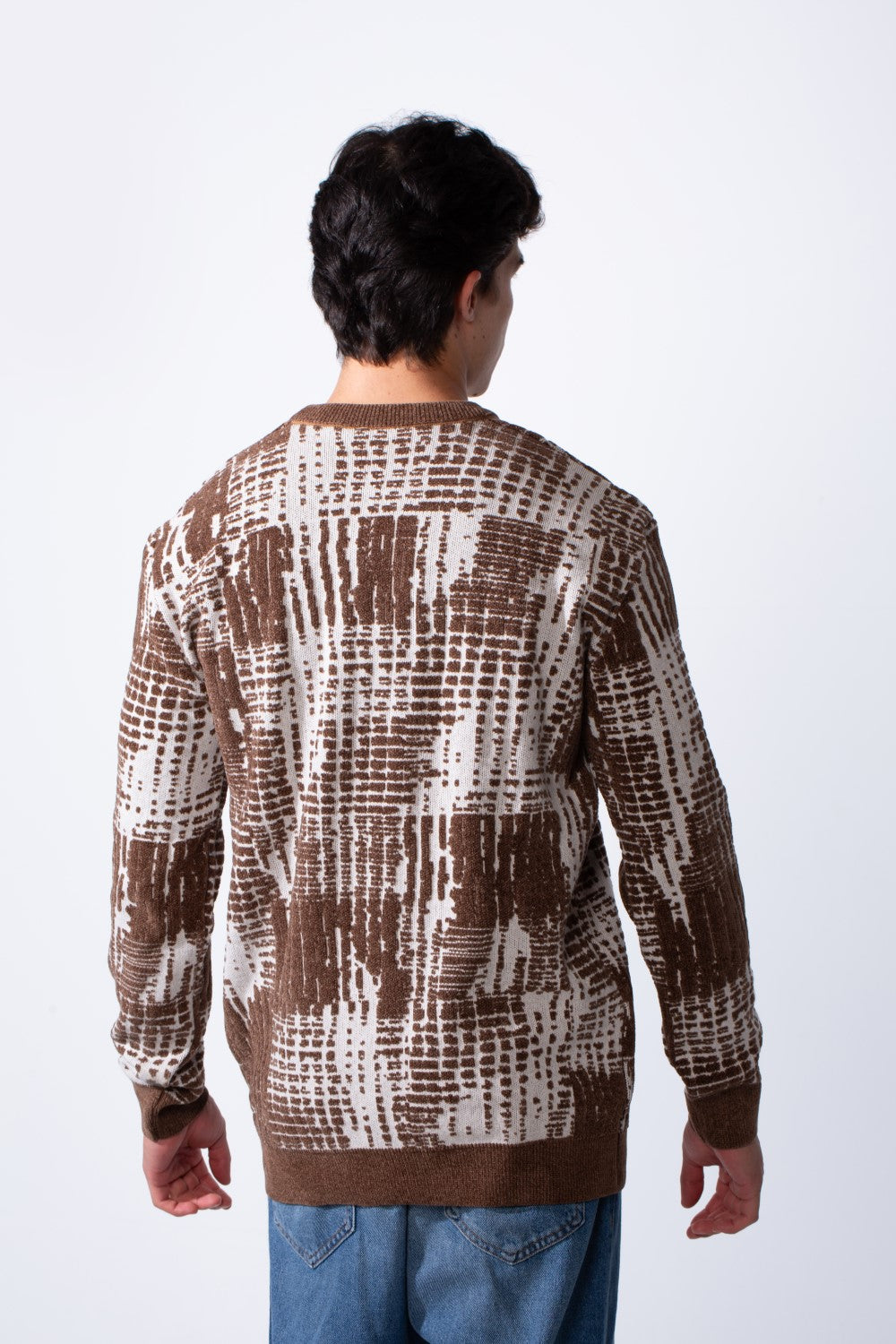 Men's Round Neck Jakar Slim Fit Printed Pullover