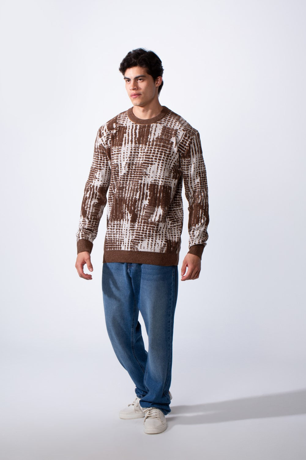 Men's Round Neck Jakar Slim Fit Printed Pullover