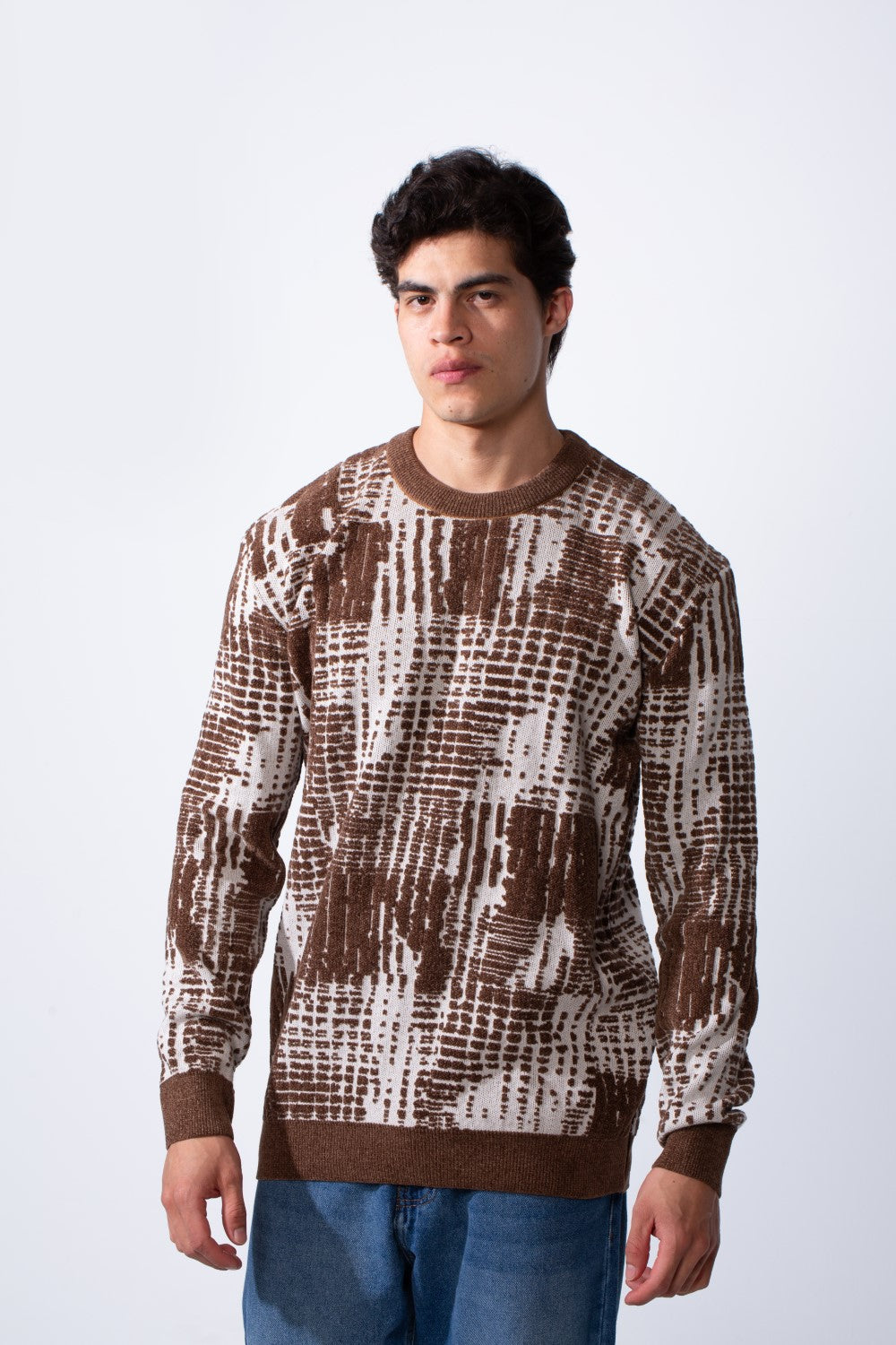 Men's Round Neck Jakar Slim Fit Printed Pullover