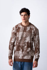 Men's Round Neck Jakar Slim Fit Printed Pullover