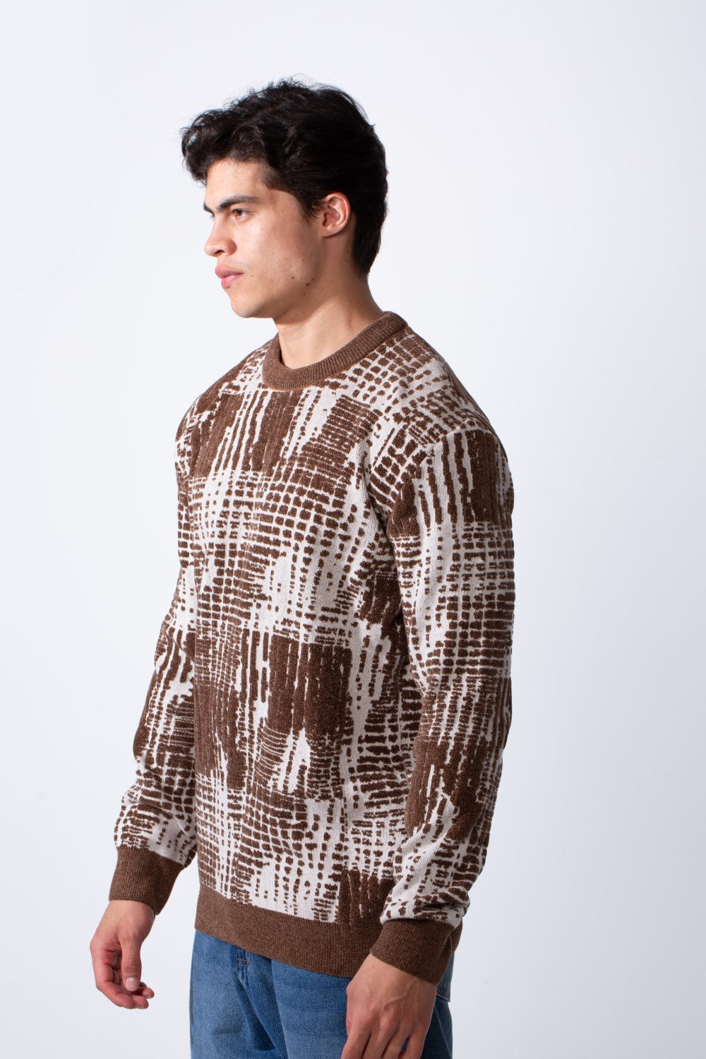 Men's Round Neck Jakar Slim Fit Printed Pullover