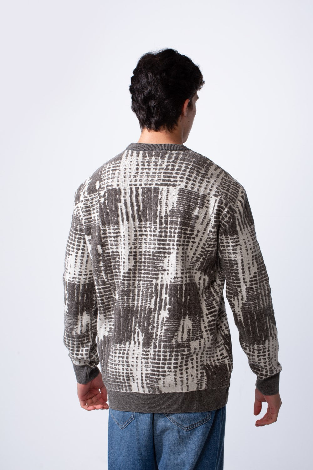 Men's Round Neck Jakar Slim Fit Printed Pullover