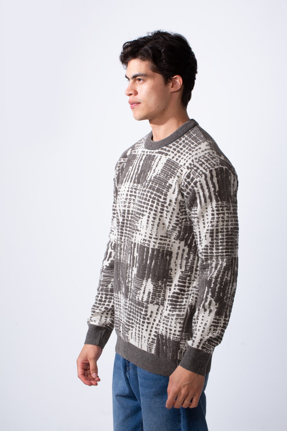 Men's Round Neck Jakar Slim Fit Printed Pullover