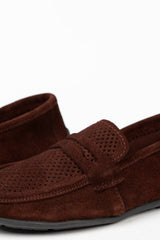 Men’s Tomato Store Perforated Suede Loafers Flexible Low-Profile Shoes