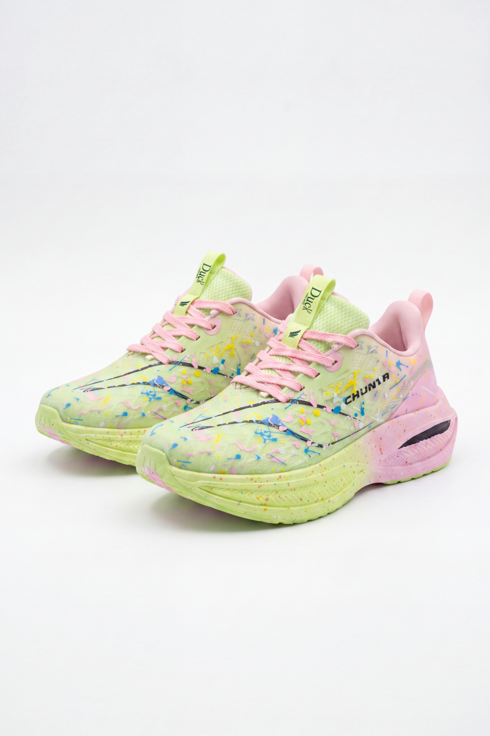 Women's Tomato Store Splash Motion Sneakers Duck Shoes Paint Splatter Artwork Across Upper Speckled Sculpted Sole