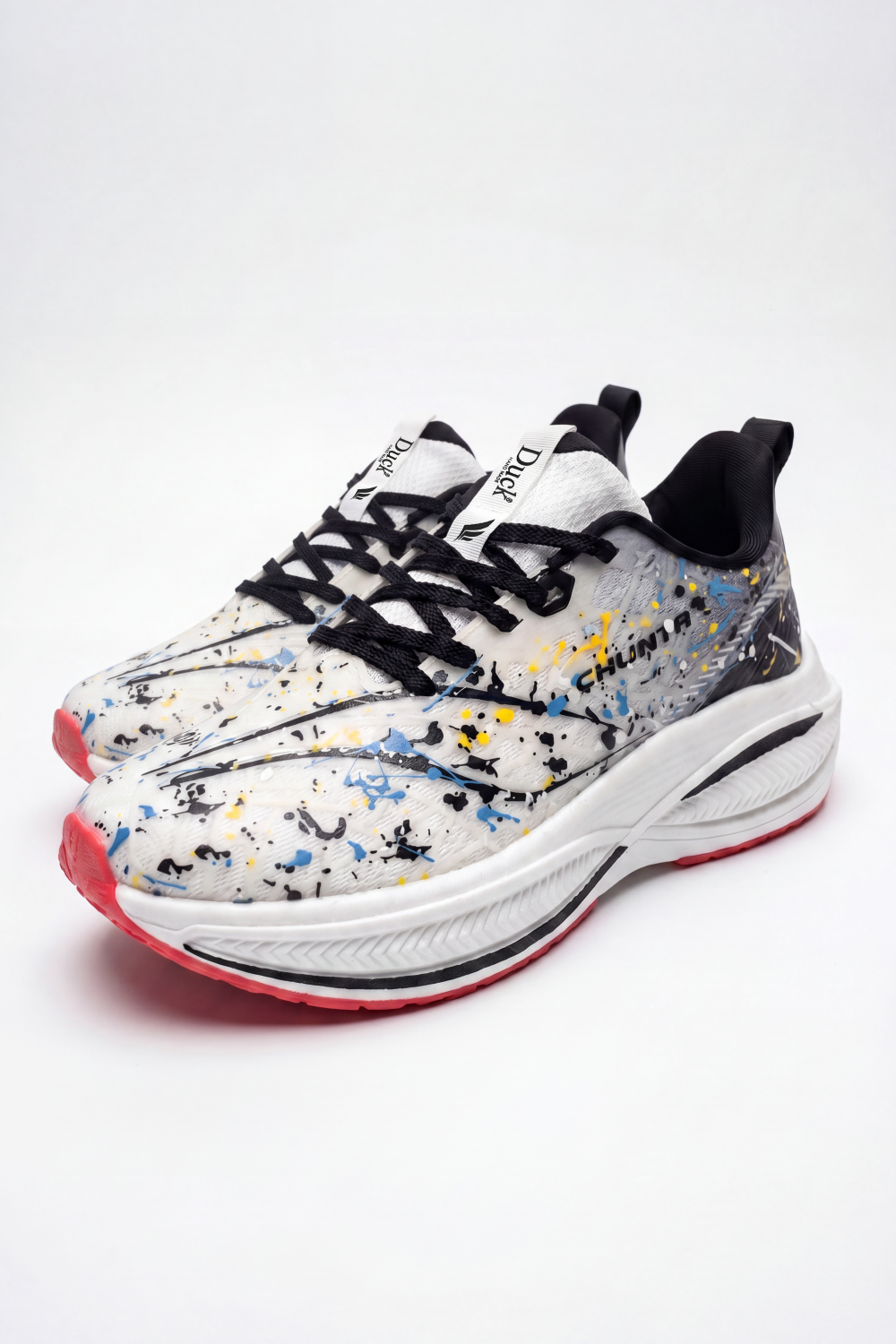 Women's Tomato Store Splash Motion Sneakers Duck Shoes Paint Splatter Artwork Across Upper Speckled Sculpted Sole