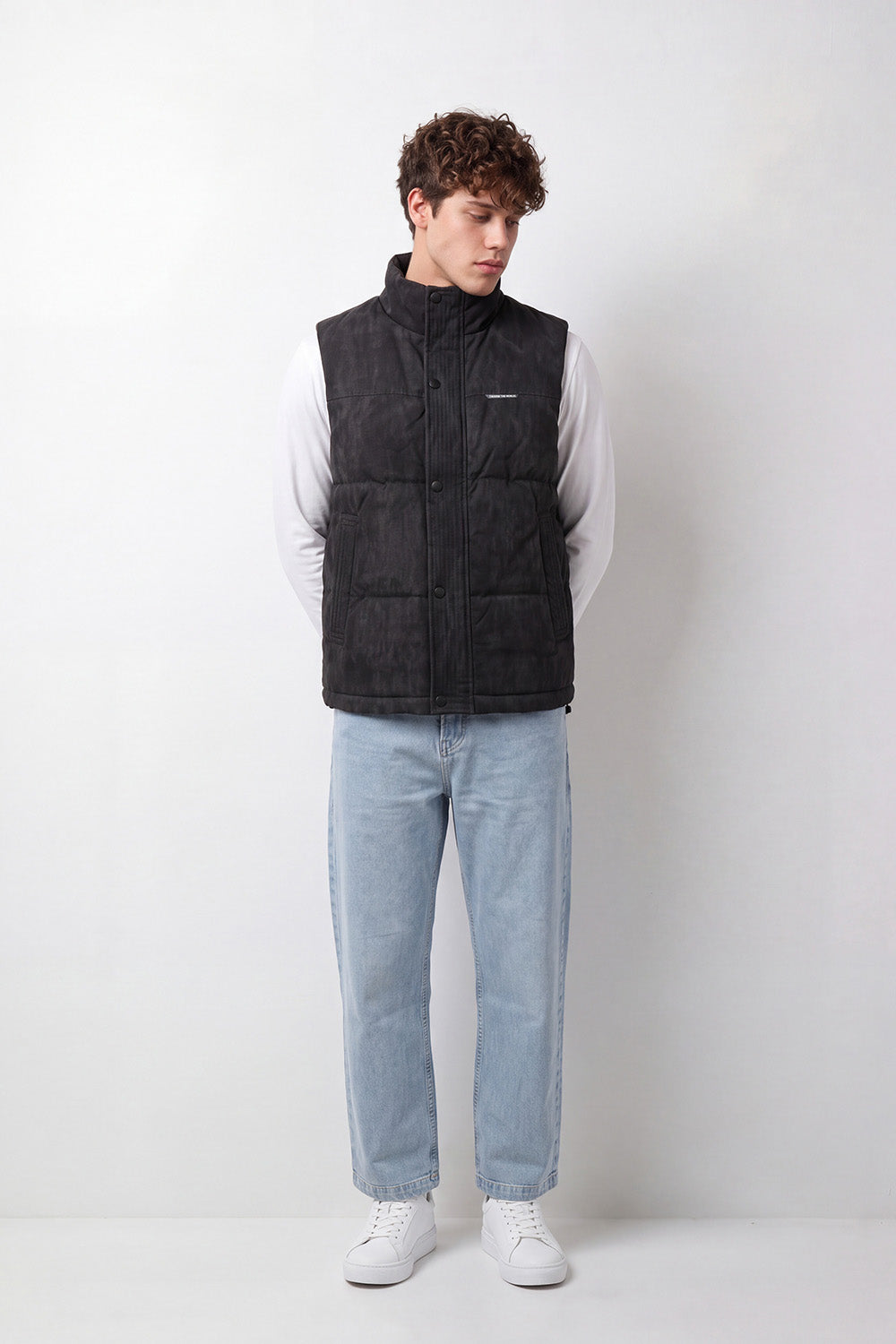 Men's Tomato Store Waterproof Padded Vest Sleeveless High Neck Snap Button Slim Fit Zip Front