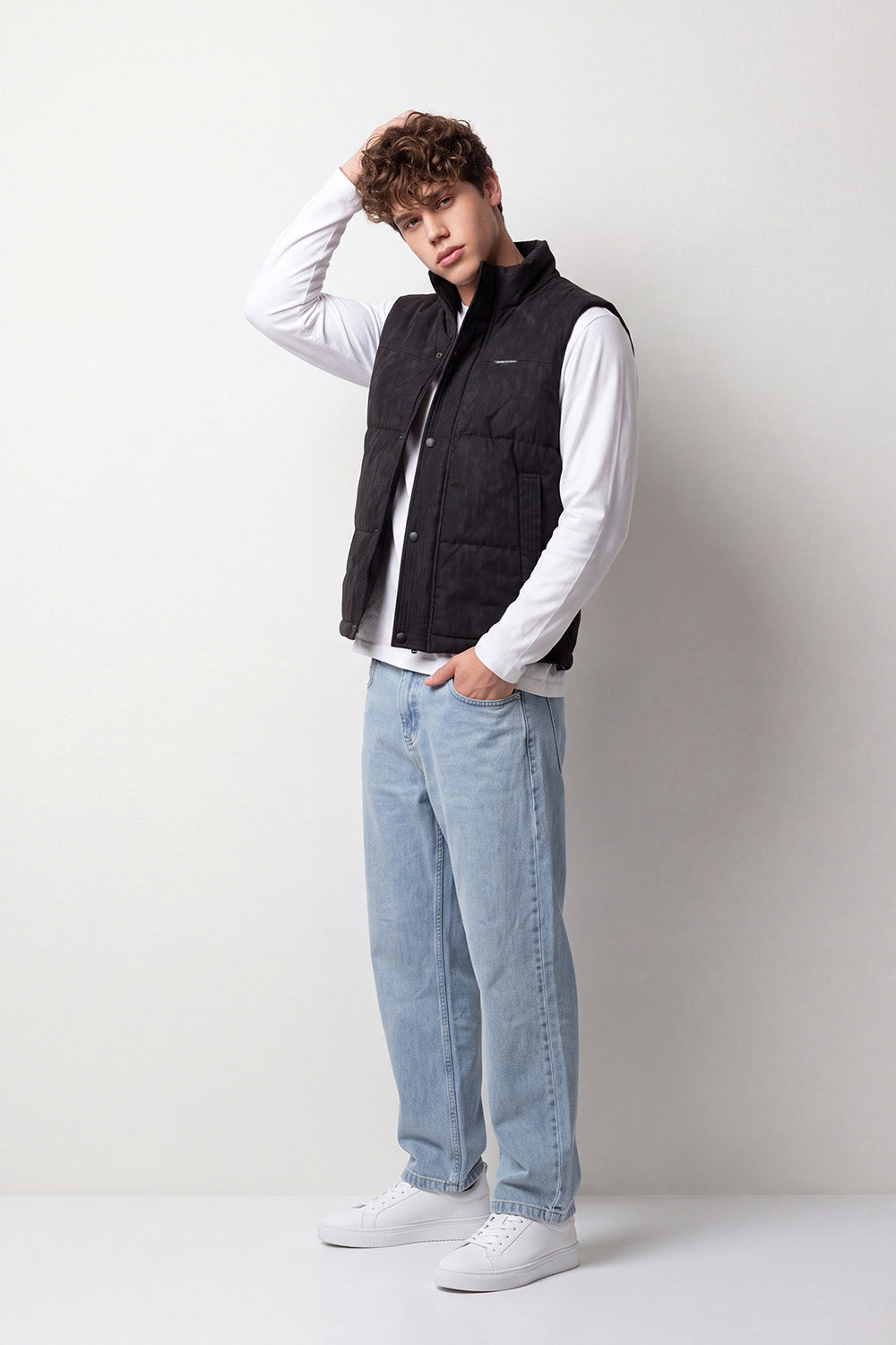 Men's Tomato Store Waterproof Padded Vest Sleeveless High Neck Snap Button Slim Fit Zip Front