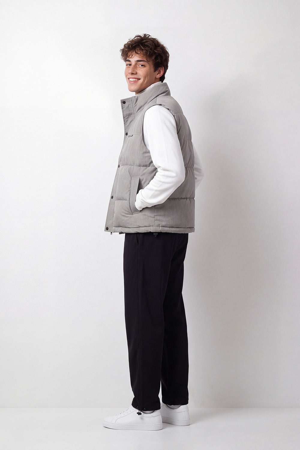 Men's Tomato Store Waterproof Padded Vest Sleeveless High Neck Snap Button Slim Fit Zip Front