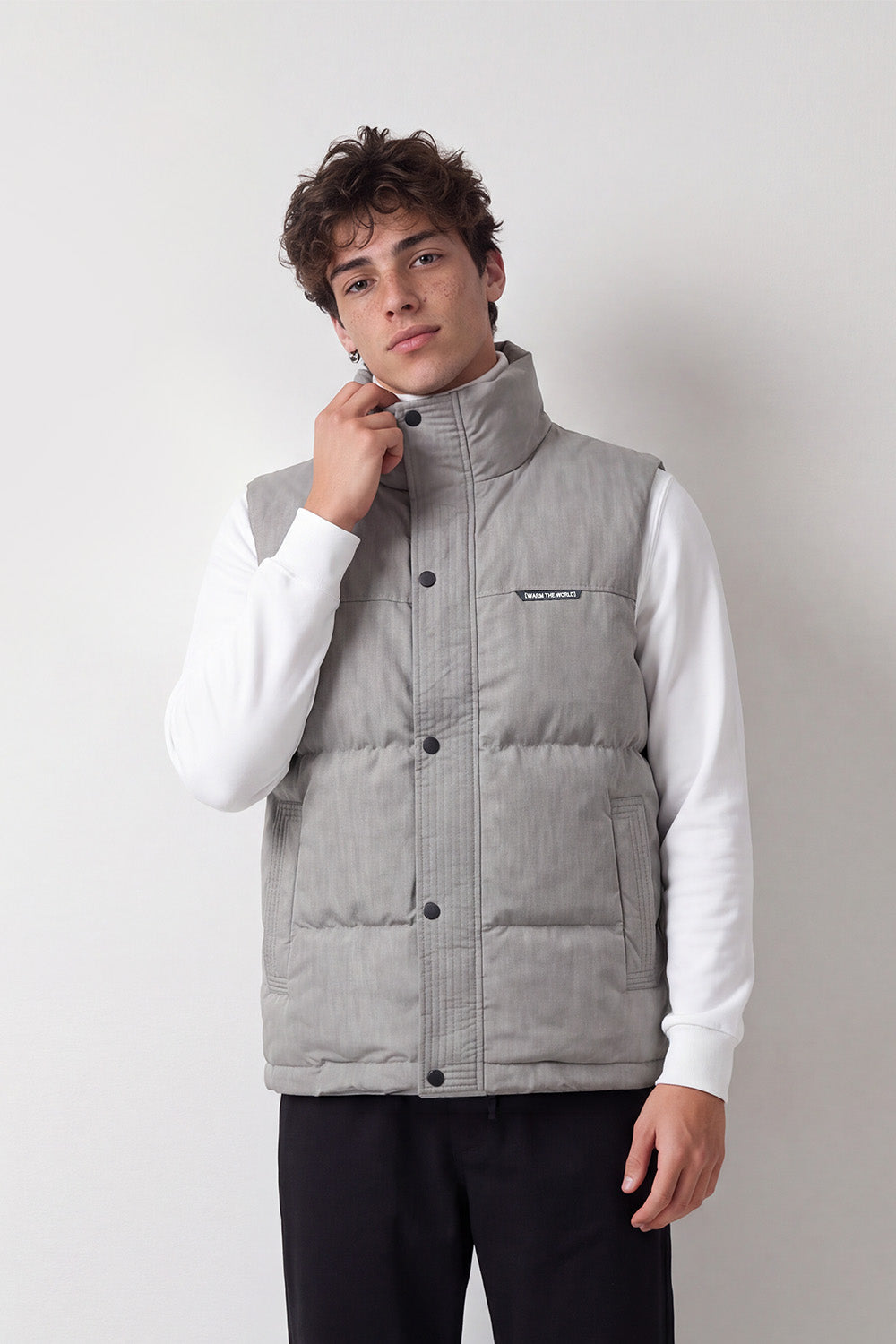Men's Tomato Store Waterproof Padded Vest Sleeveless High Neck Snap Button Slim Fit Zip Front