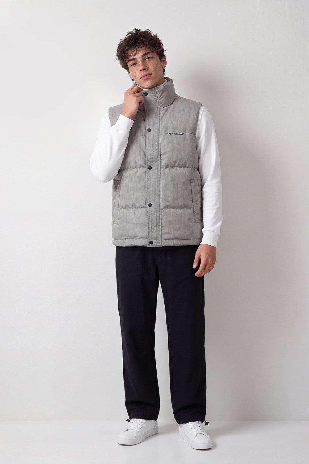 Men's Tomato Store Waterproof Padded Vest Sleeveless High Neck Snap Button Slim Fit Zip Front