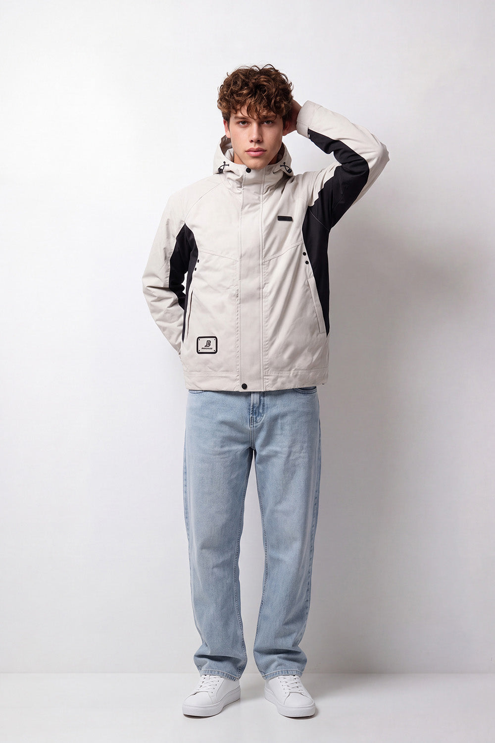 Men's Tomato Store Waterproof Color-Block Jacket Slim Fit Hooded Design Panel Detail