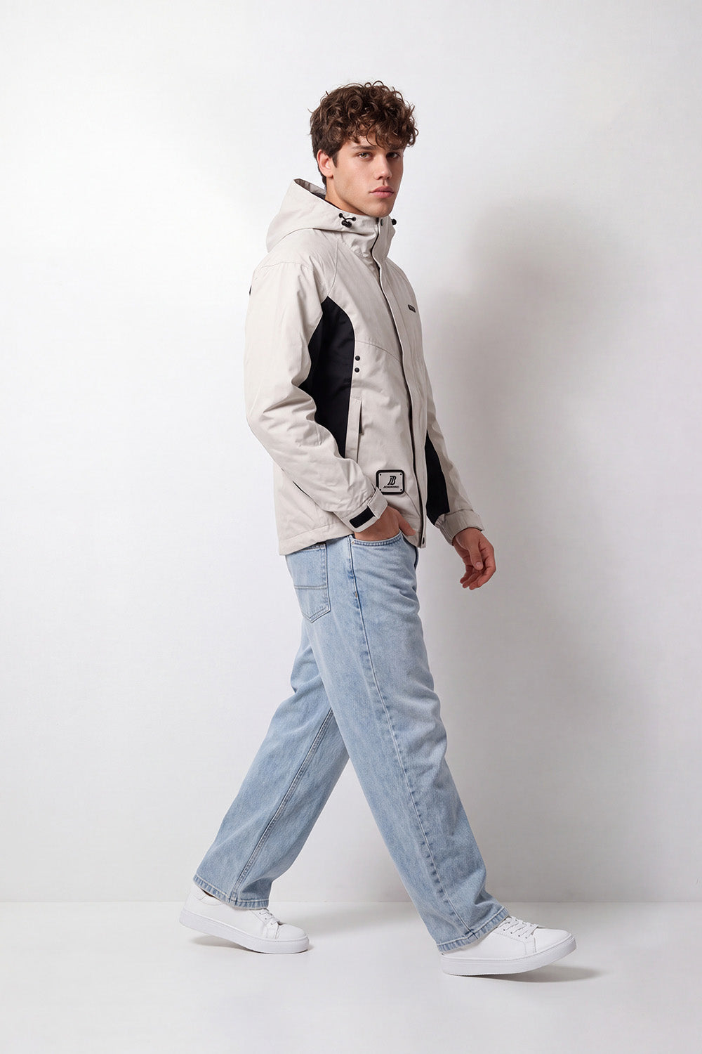 Men's Tomato Store Waterproof Color-Block Jacket Slim Fit Hooded Design Panel Detail