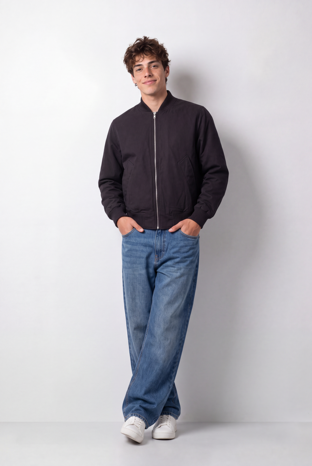 Men's Tomato Store Bomber Jacket Ribbed Collar Full-Zip Front Angled Side Pockets