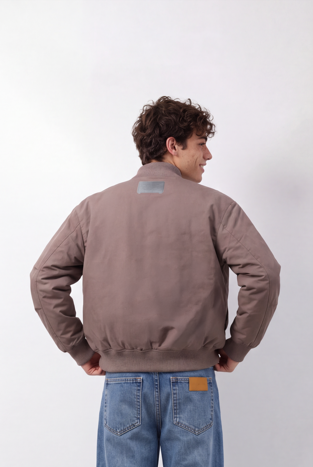 Men's Tomato Store Bomber Jacket Ribbed Collar Full-Zip Front Angled Side Pockets