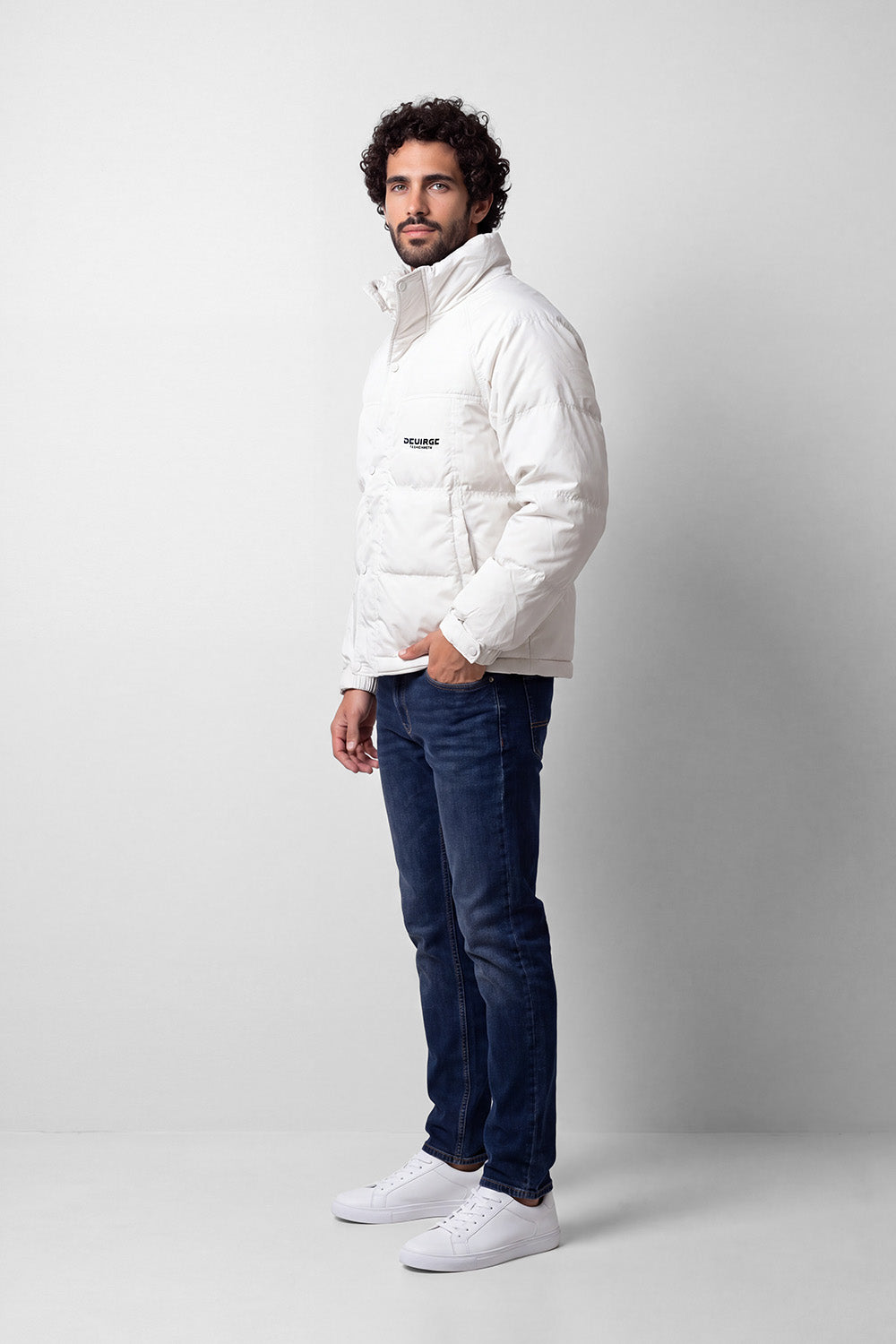 Men's Tomato Store Puffer Jacket High Neck Snap And Zip Front Chest Logo Detail Slim Fit Waterproof