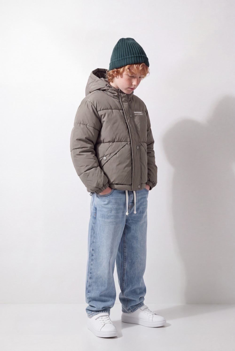 Boy's Tomato Store Puffer Jacket Hooded Design Snap Zip Front Chest Label Detail Waterproof