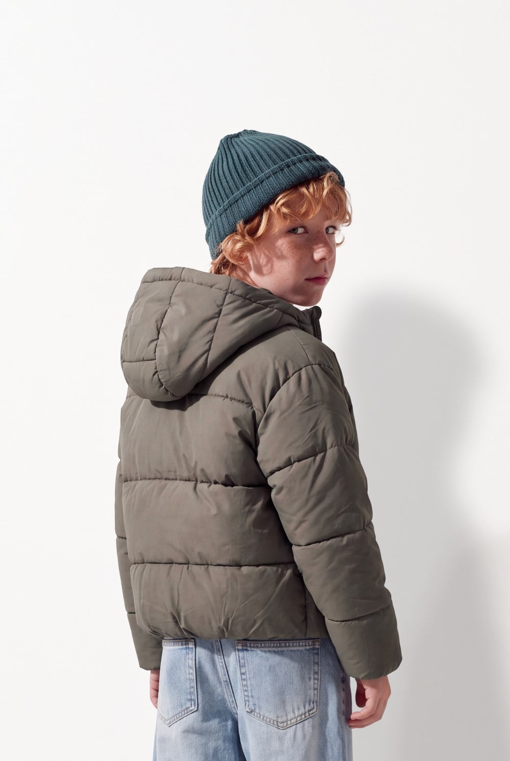 Boy's Tomato Store Puffer Jacket Hooded Design Snap Zip Front Chest Label Detail Waterproof