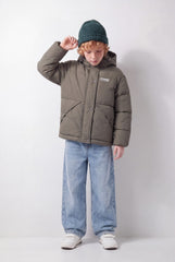 Boy's Tomato Store Puffer Jacket Hooded Design Snap Zip Front Chest Label Detail Waterproof