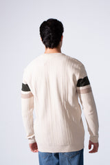 Men's Round Neck Textured Stripe Slim Fit Knit Pullover