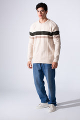 Men's Round Neck Textured Stripe Slim Fit Knit Pullover