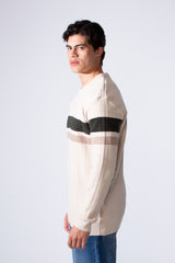 Men's Round Neck Textured Stripe Slim Fit Knit Pullover