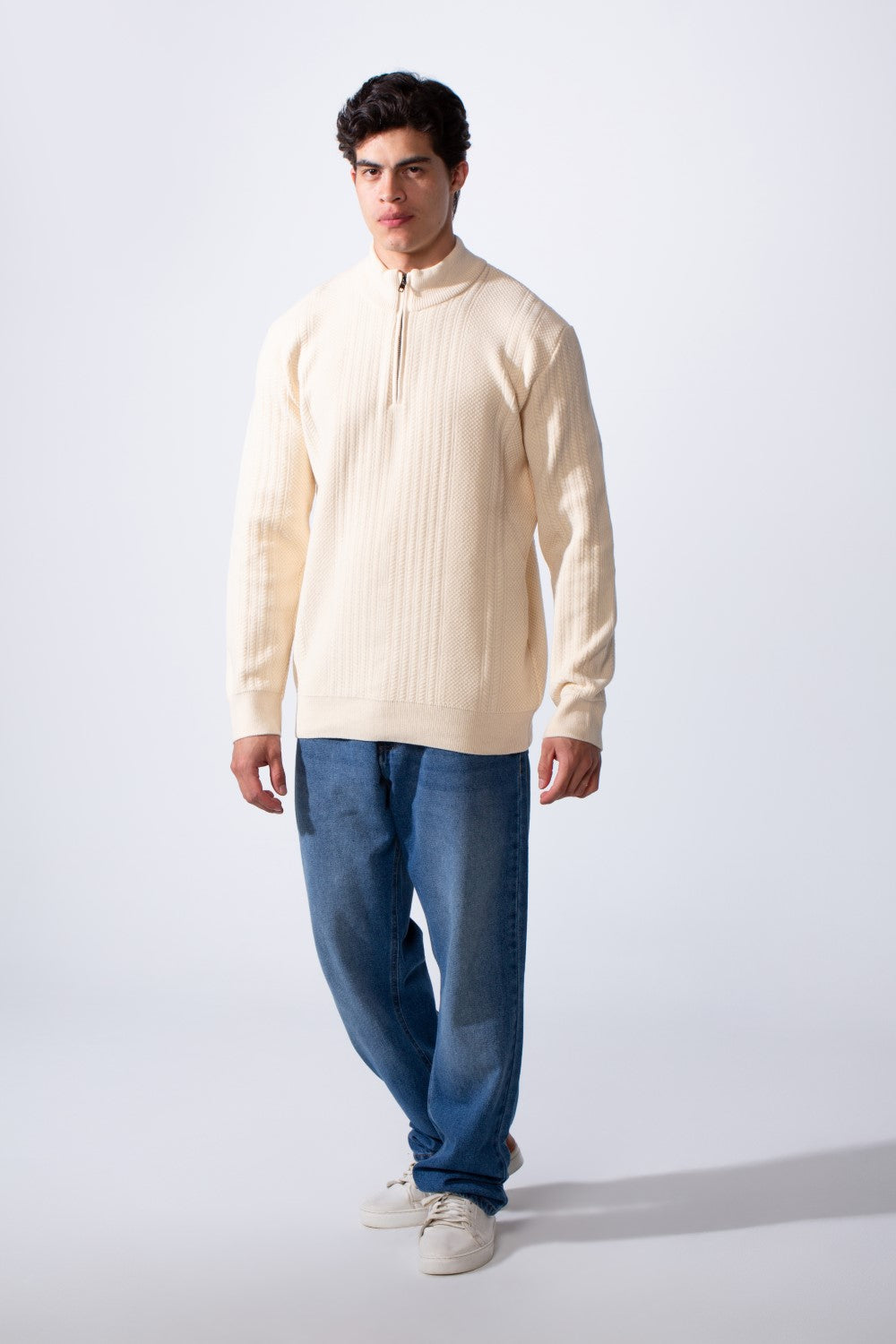 Men's Half Zip High Neck Long Sleeve Slim Fit Basic Pullover