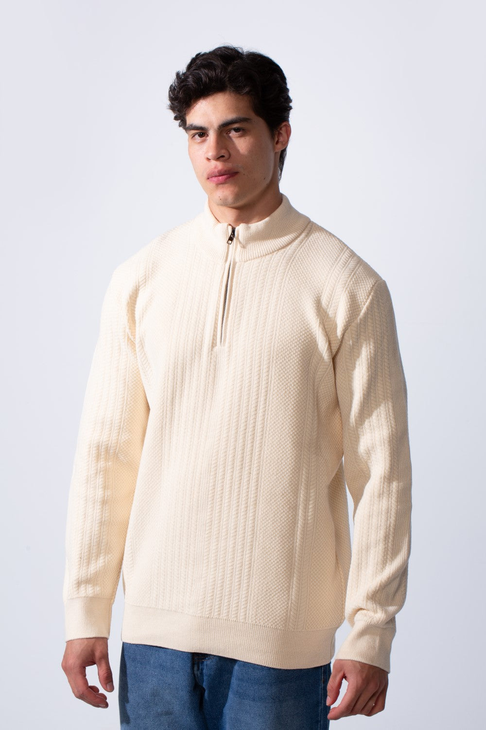 Men's Half Zip High Neck Long Sleeve Slim Fit Basic Pullover