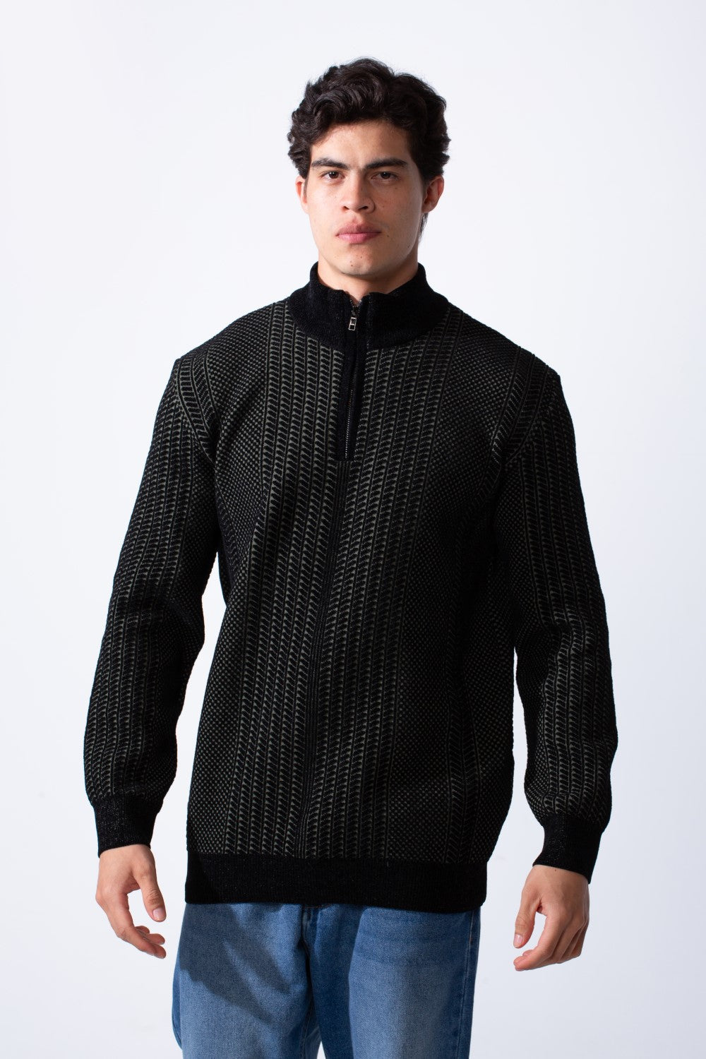 Men's Half Zip High Neck Long Sleeve Slim Fit Basic Pullover