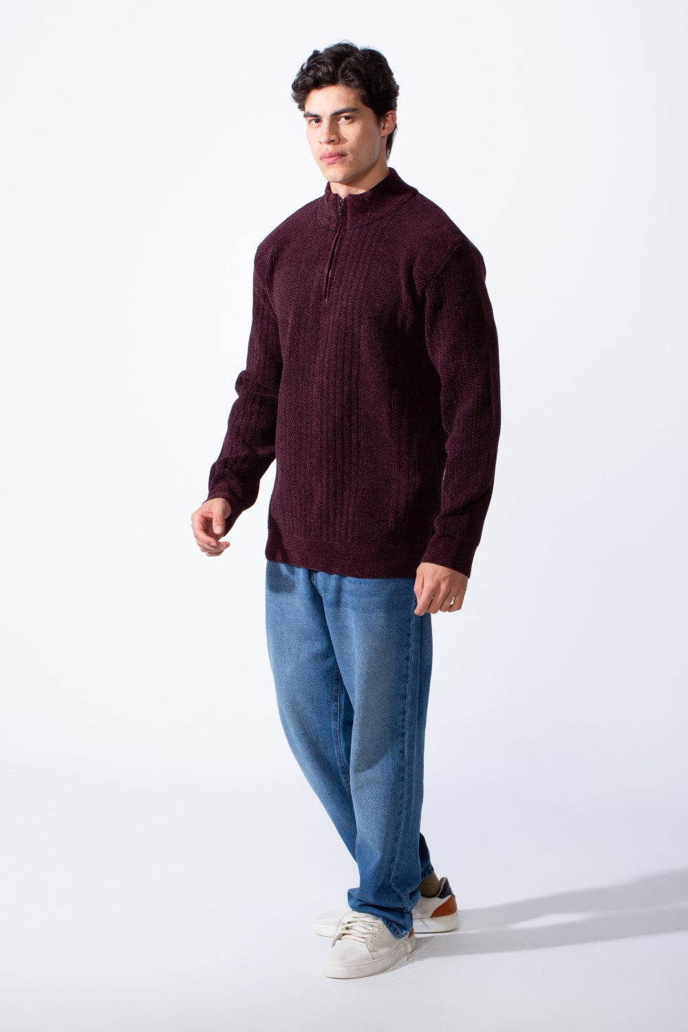 Men's Half Zip High Neck Long Sleeve Slim Fit Basic Pullover