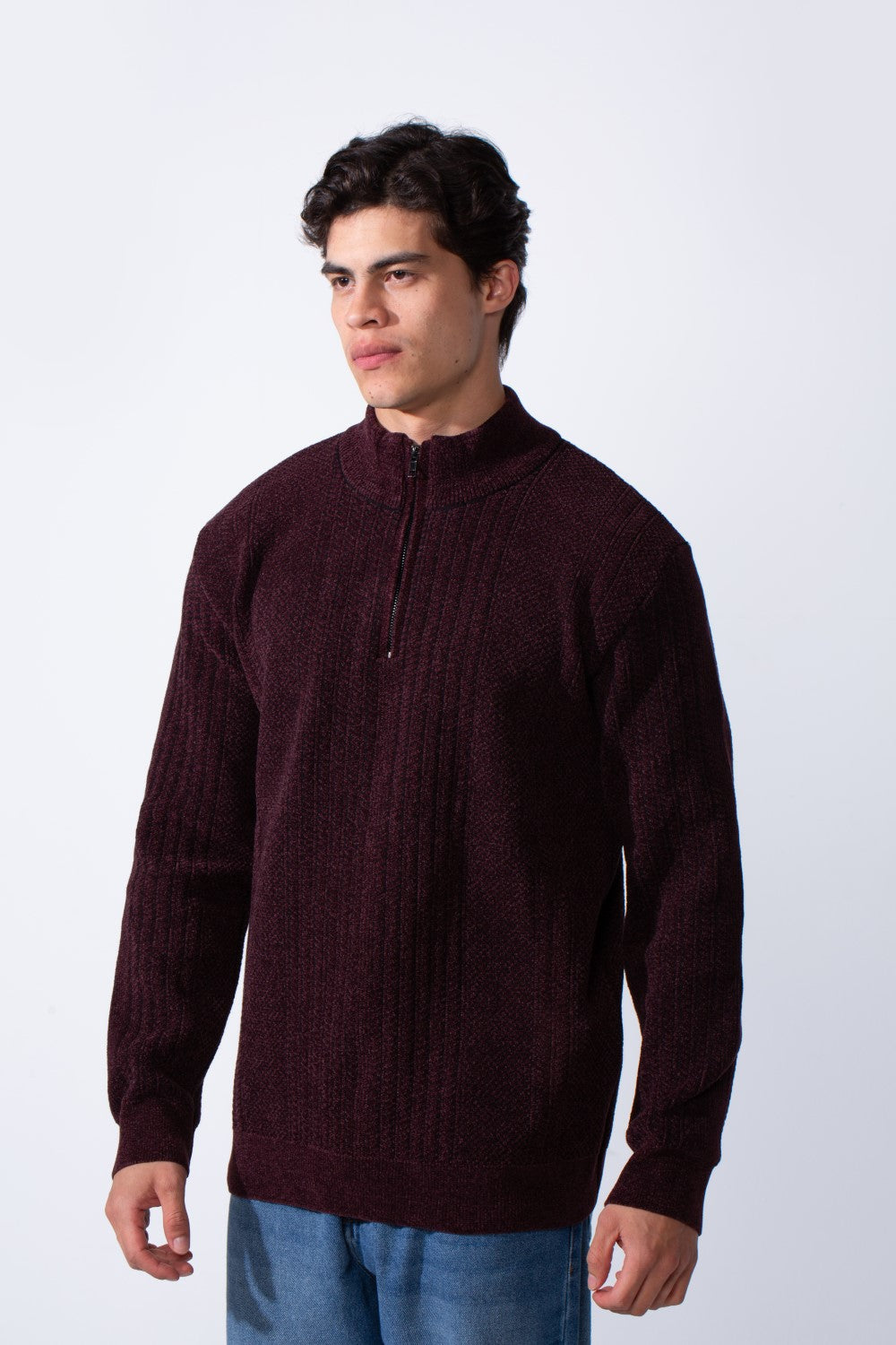 Men's Half Zip High Neck Long Sleeve Slim Fit Basic Pullover