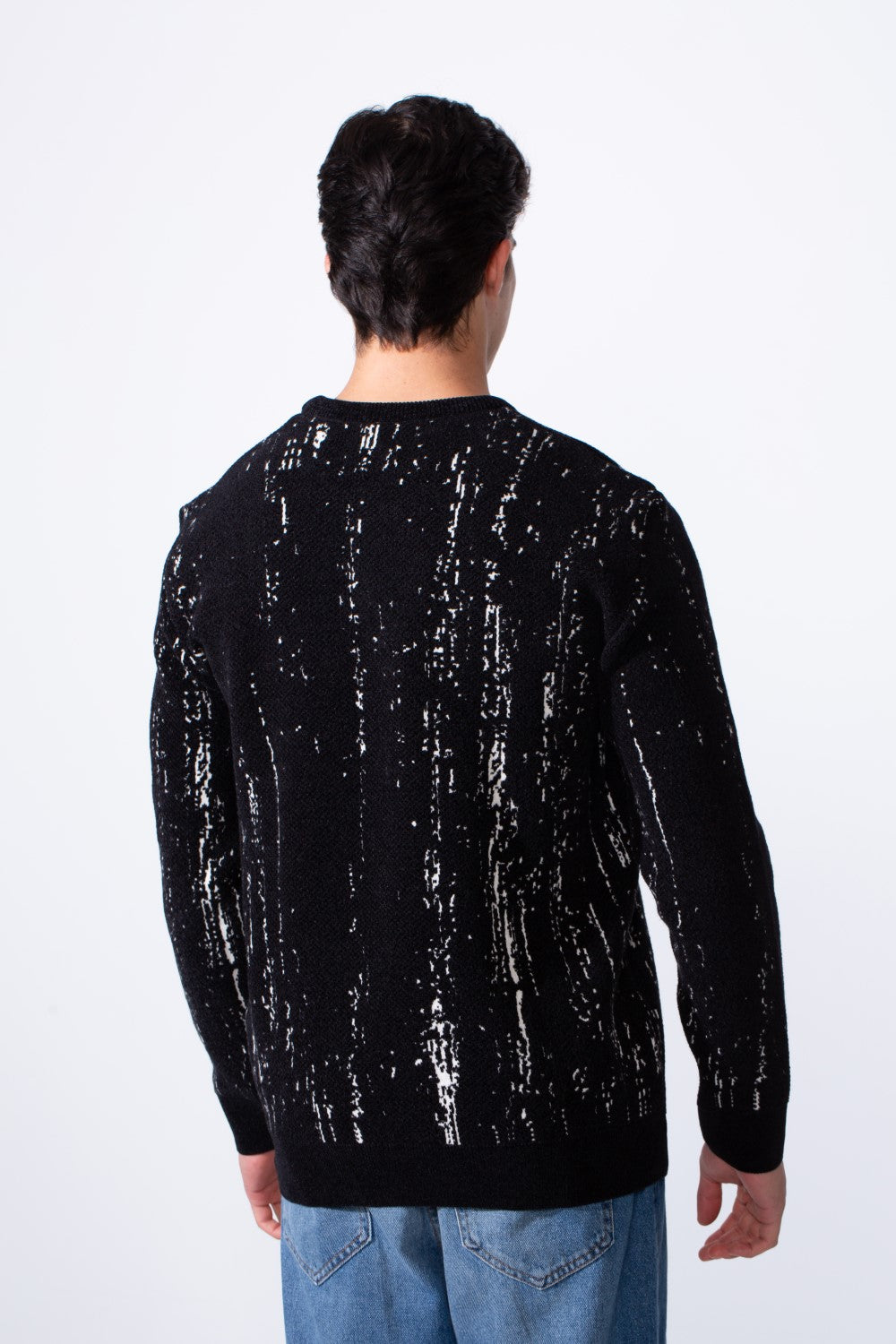 Men's Crew Neck Printed Long Sleeve Slim Fit Knit Pullover