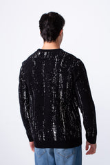 Men's Crew Neck Printed Long Sleeve Slim Fit Knit Pullover