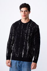 Men's Crew Neck Printed Long Sleeve Slim Fit Knit Pullover