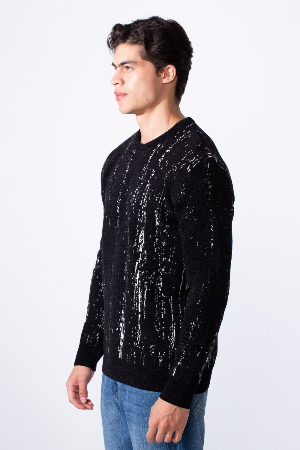 Men's Crew Neck Printed Long Sleeve Slim Fit Knit Pullover