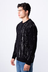 Men's Crew Neck Printed Long Sleeve Slim Fit Knit Pullover