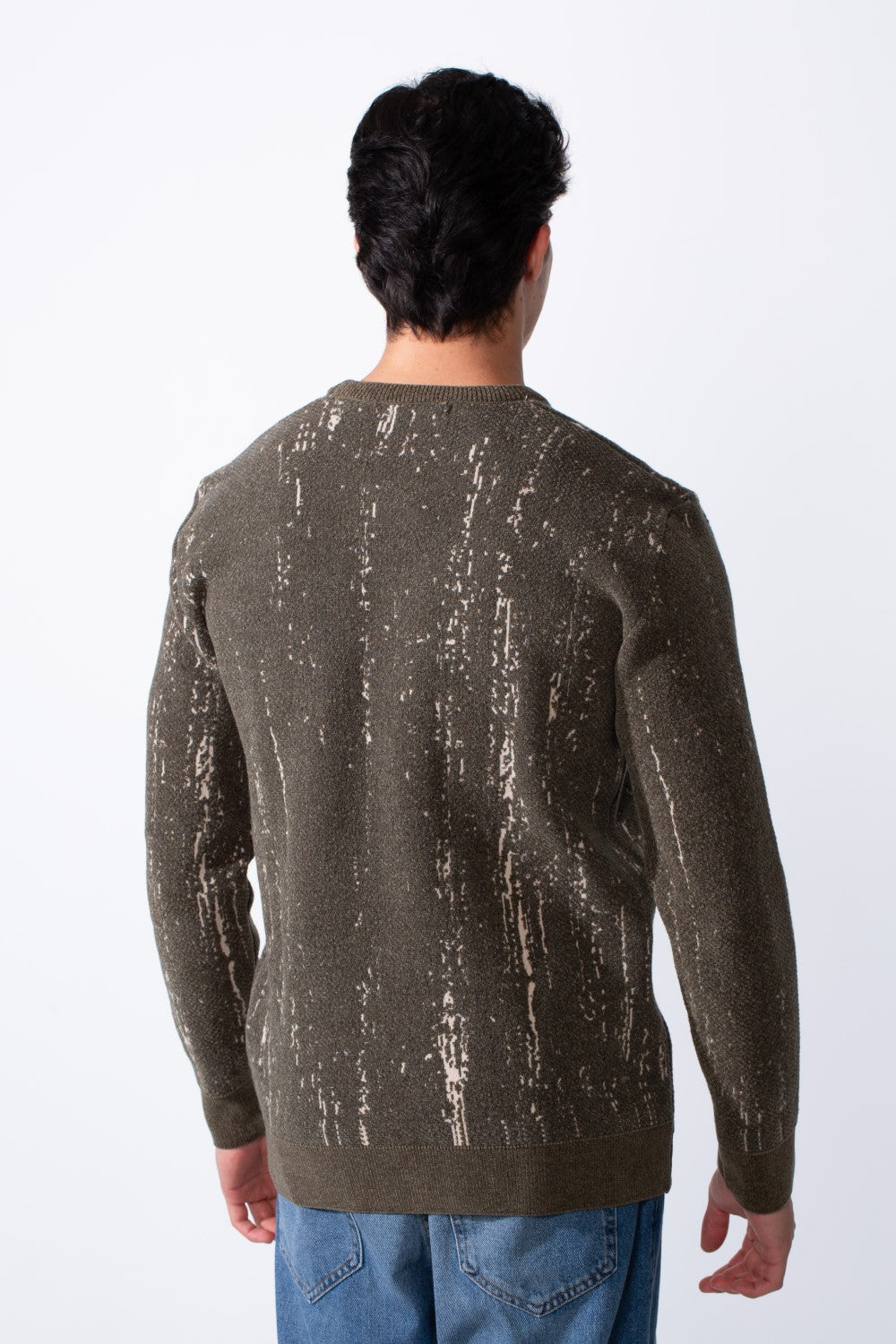 Men's Crew Neck Printed Long Sleeve Slim Fit Knit Pullover