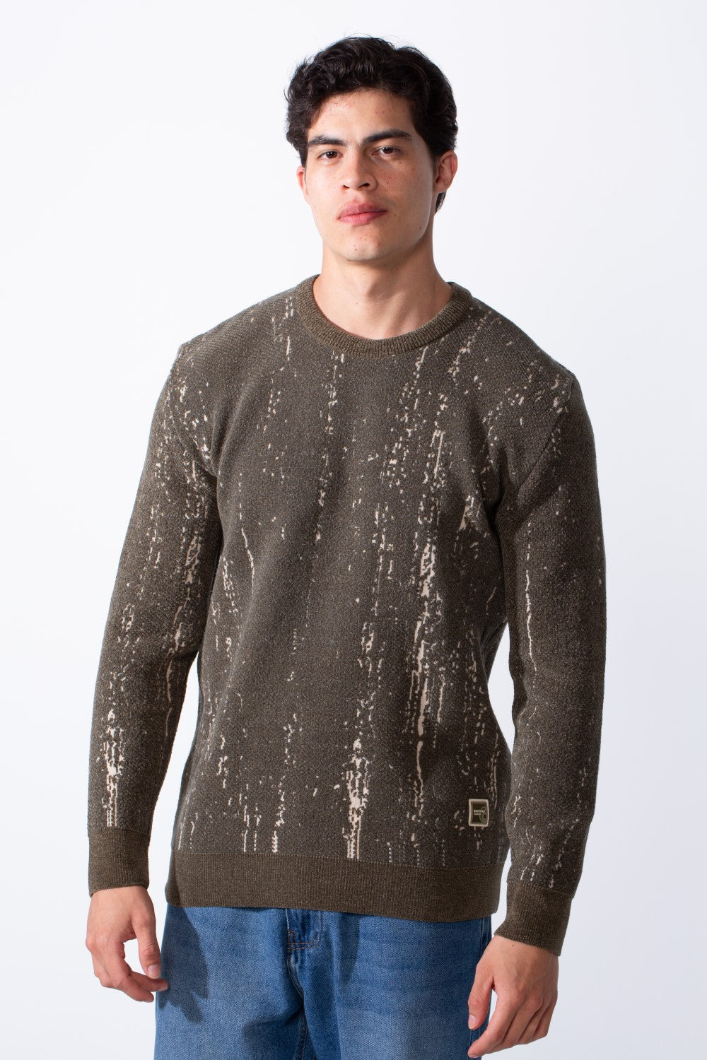 Men's Crew Neck Printed Long Sleeve Slim Fit Knit Pullover