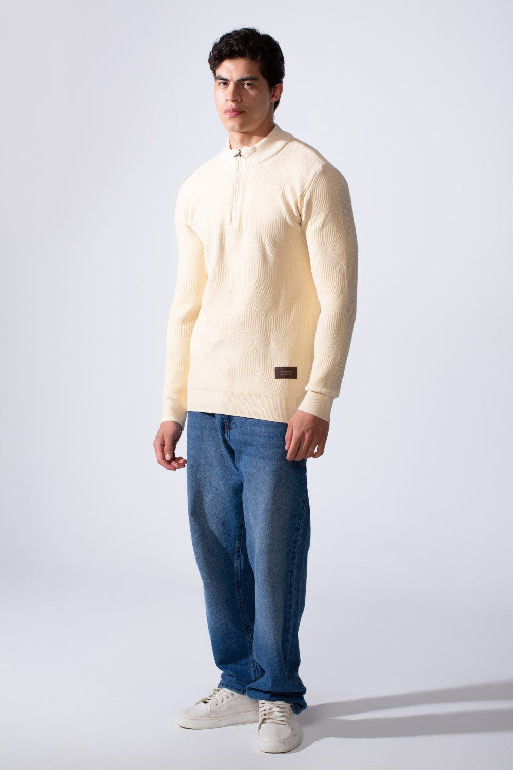 Men's High Neck Quarter Zip Slim Fit Simple Modern Pullover Sweater