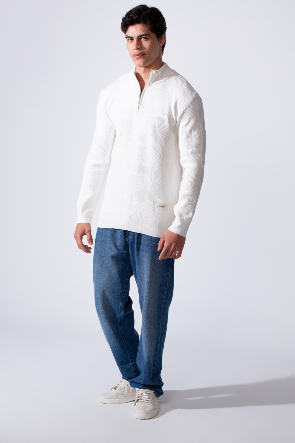 Men's High Neck Quarter Zip Slim Fit Simple Modern Pullover Sweater