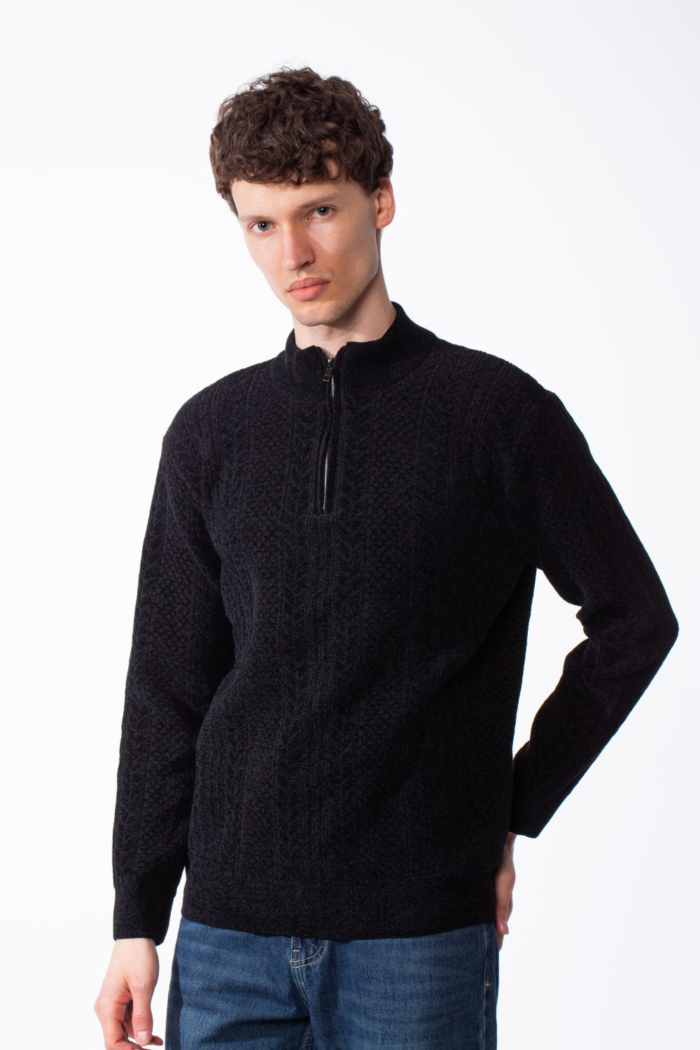 Men's Quarter Zip Classic Cable Knit Designs Textured Patterns Practical Mock Neck Collar Smart-Casual Wear Pullover
