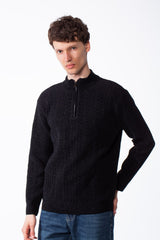 Men's Quarter Zip Classic Cable Knit Designs Textured Patterns Practical Mock Neck Collar Smart-Casual Wear Pullover
