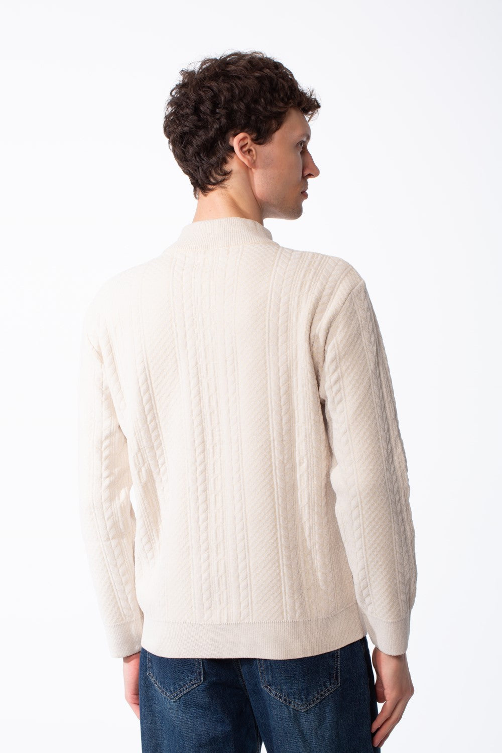 Men's Quarter Zip Classic Cable Knit Designs Textured Patterns Practical Mock Neck Collar Smart-Casual Wear Pullover