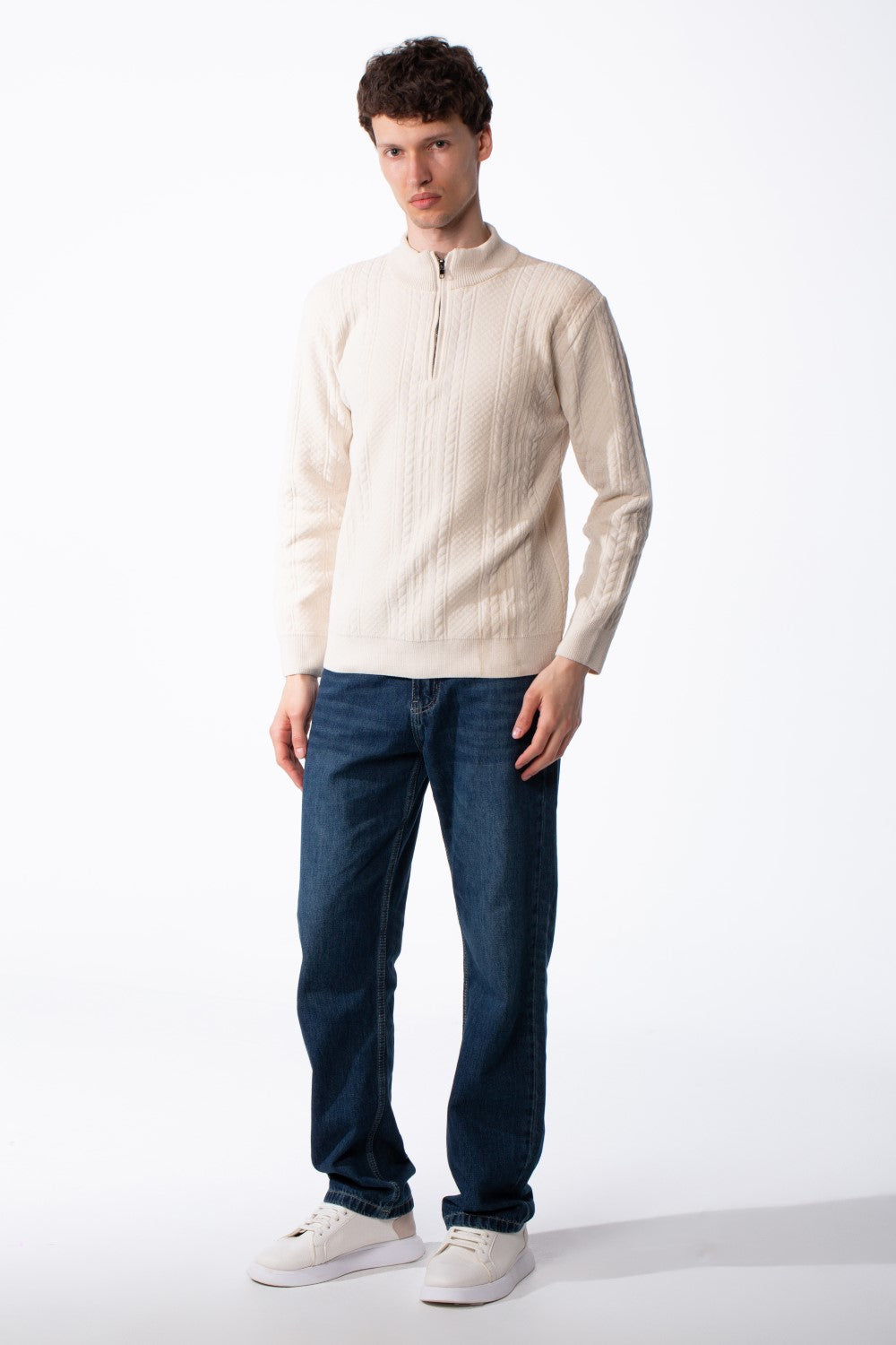 Men's Quarter Zip Classic Cable Knit Designs Textured Patterns Practical Mock Neck Collar Smart-Casual Wear Pullover